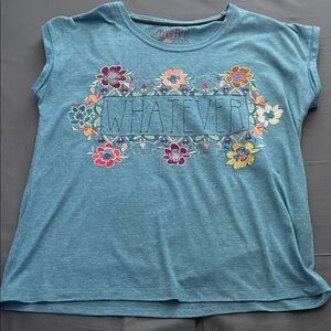 Blue Graphic Tee with Floral Embroidery - Never Worn